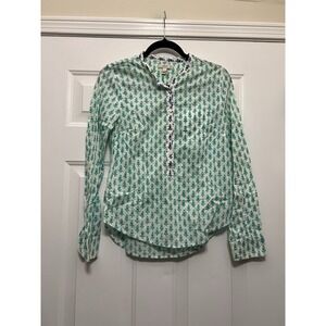 J Crew Slim-Fit Shirt Cotton Geometric Turquoise Floral Sz 2 Office Wear Preppy